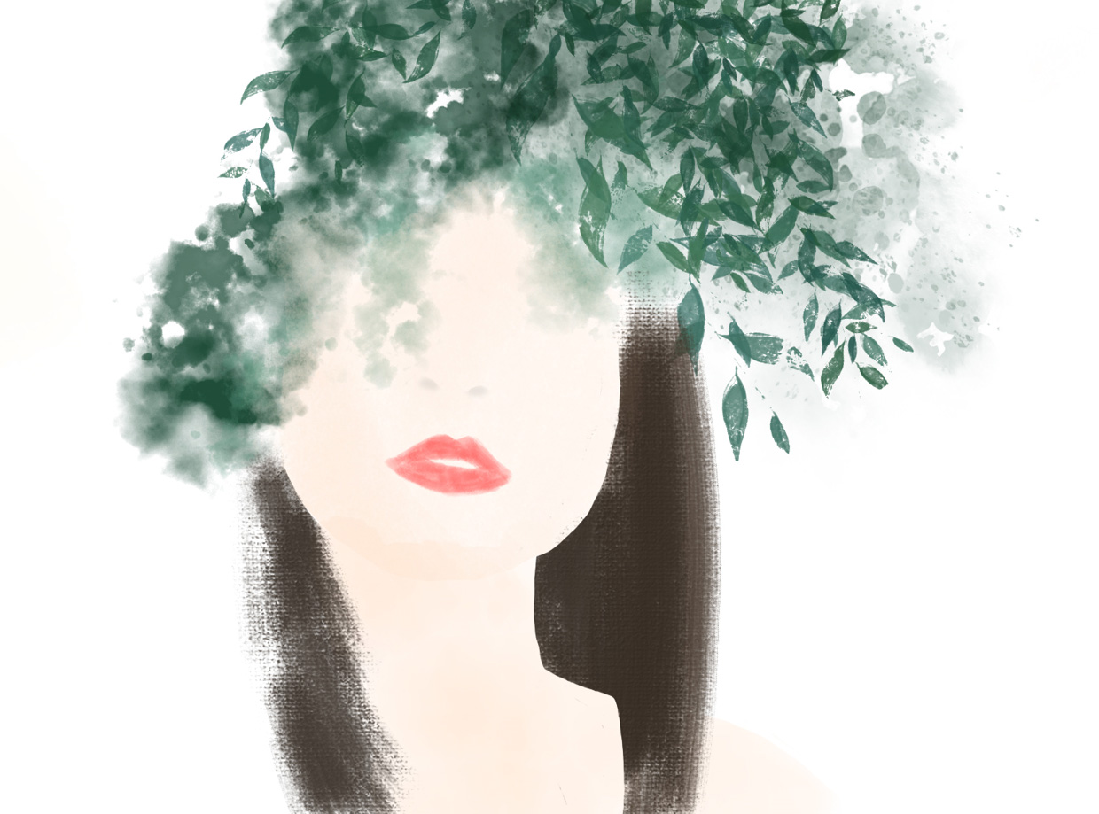 Illlustration femme feuilles